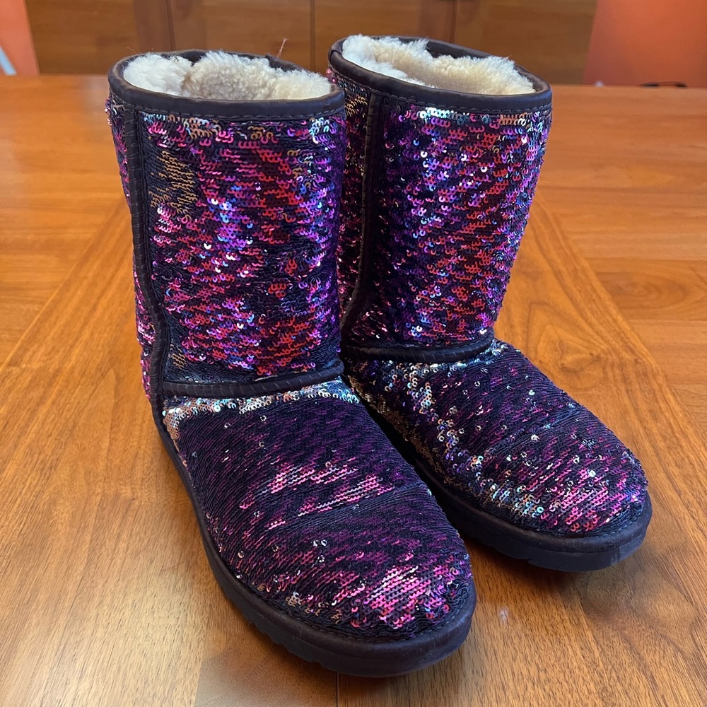 UGG Purple & Silver Reversible Sequin Classic Short Boot
